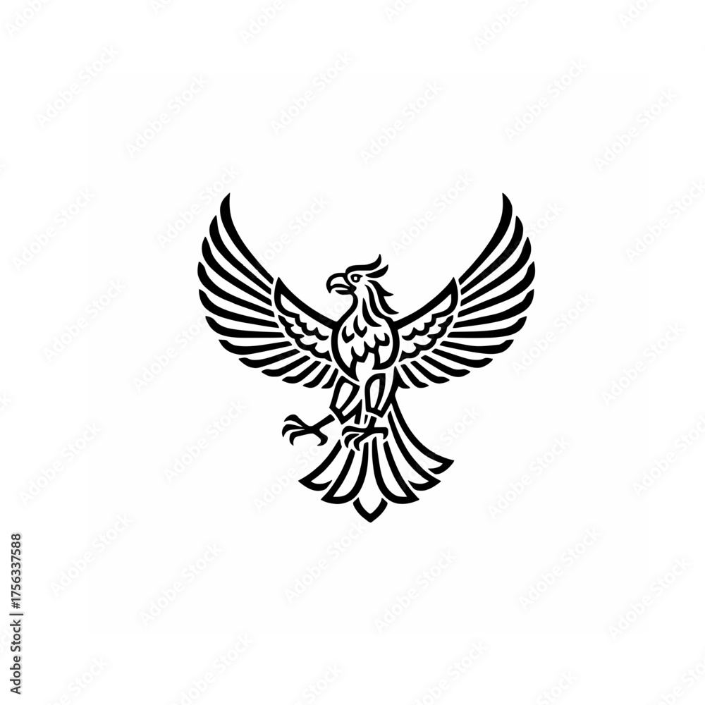 Obraz premium A majestic bird with wings spread wide, a powerful symbol of freedom and strength, presented in a striking black and white heraldic style illustration