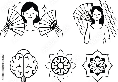 Hot Flash and Night Sweat Relief Icons | Midlife Female Health Vector Design Set
