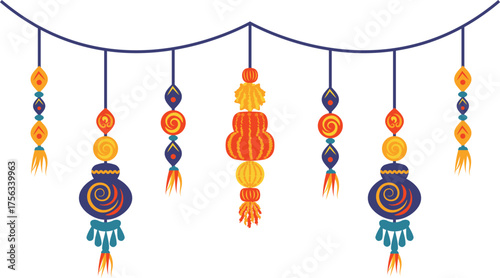 Colorful Hanging Toran Decoration for Diwali Indian Festival Decorative Ornament Vector