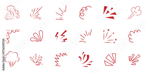 Line surprise icon element set. Hand drawn line sun bursts, cartoon star sparkles, and playful surprise rays with comic starburst and whimsical sunshine comic effect elements. Doodle explosion. eps 10