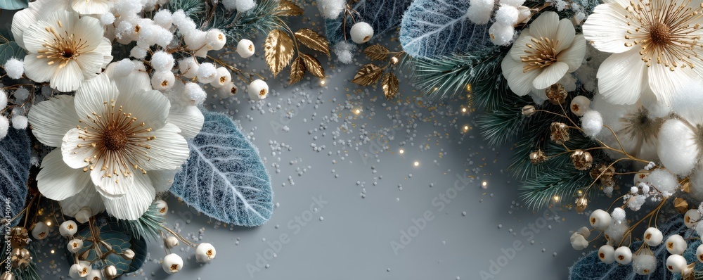 Fototapeta premium Elegant winter floral arrangement with blue and white accents