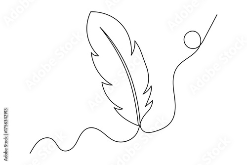 Simple quill feather one line drawing minimal vector symbol of freedom and creativity