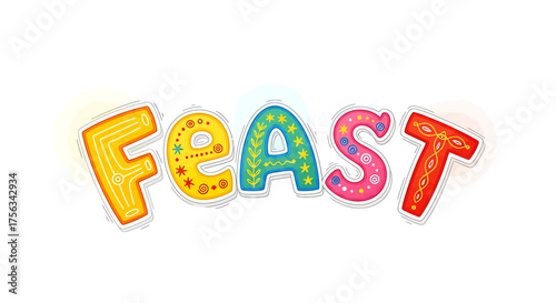 Colorful and Festive Feast Text Design for Celebrations and Special Occasions