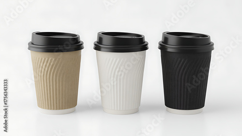 Wallpaper Mural Three disposable coffee cups with black lids on a white surface Torontodigital.ca