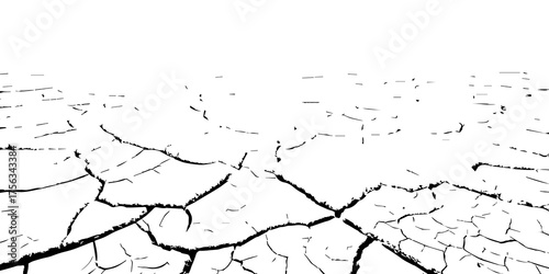 Cracked dry earth texture in black and white. Vector illustration symbolizing drought, climate change, and desertification. Ideal for environmental, nature, and abstract design backgrounds.