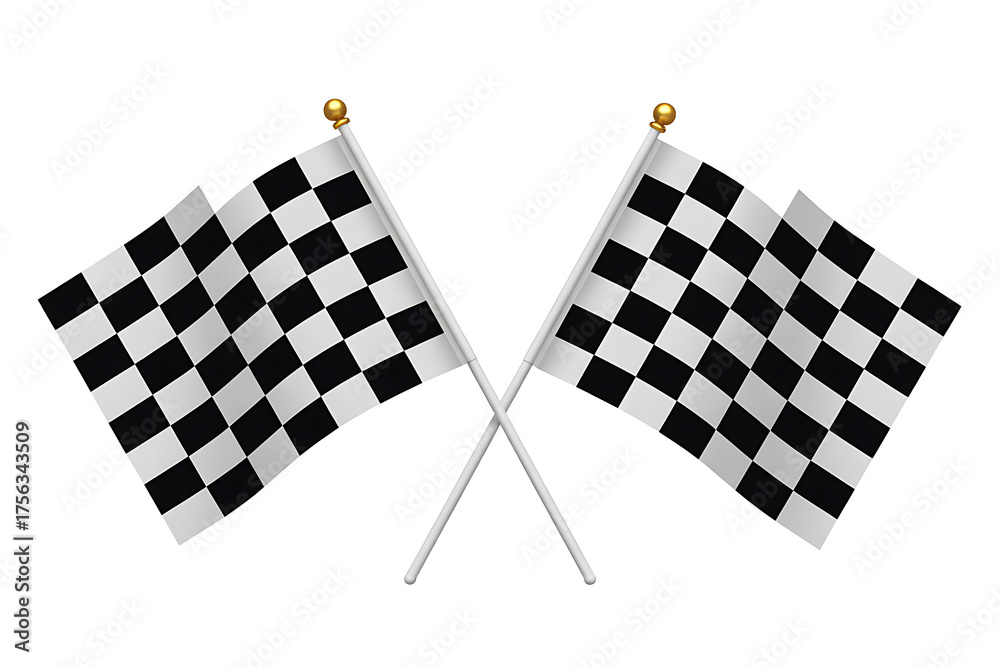 Fototapeta premium Two checkered racing flags crossed on white background