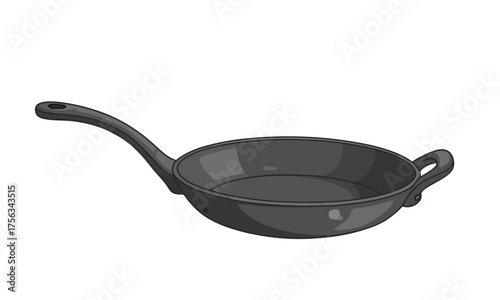 Detailed Illustration of a Black Skillet or Frying Pan with a Handle for Cooking