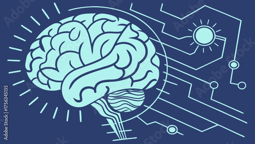 Human Brain Connected to Digital Network – Futuristic Vector Representing Artificial Intelligence and Mind 