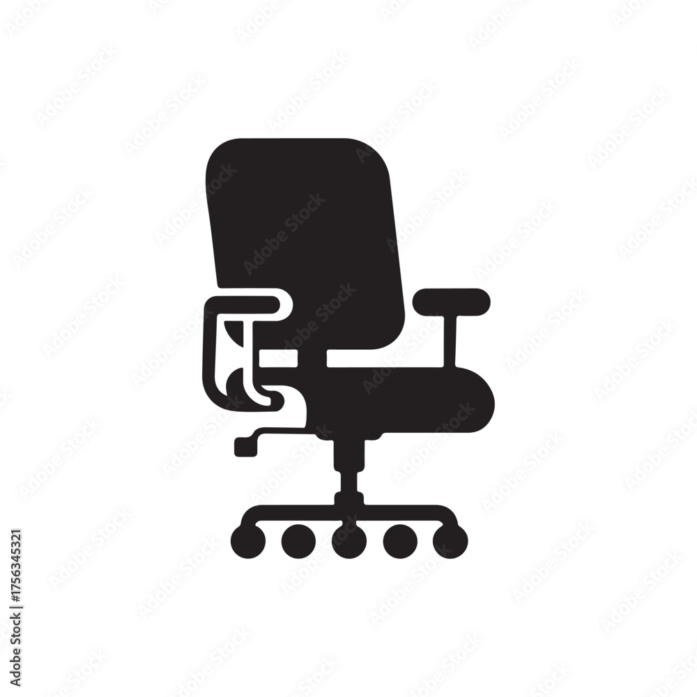 Fototapeta premium Modern office chair silhouette icon featuring a minimalist design, ideal for workplace, furniture, business interior, and home office concepts, suitable for logo, symbol, or illustration use