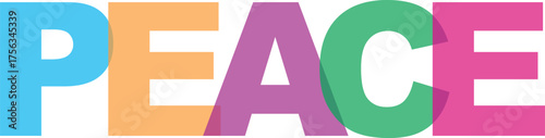 Vibrant colorful peace text word art typography graphic design element for positive messaging