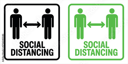 PrintSocial distancing sign vector illustration — black and white design promoting health, safety, and public awareness for maintaining safe distance.
