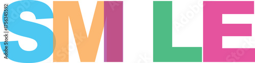 Vibrant "smile" text with playful gradient colors promoting positivity and happiness