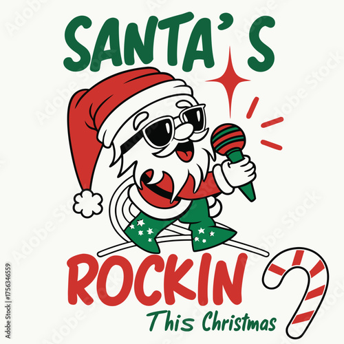 Santa's Rockin Christmas T-Shirt Design Template