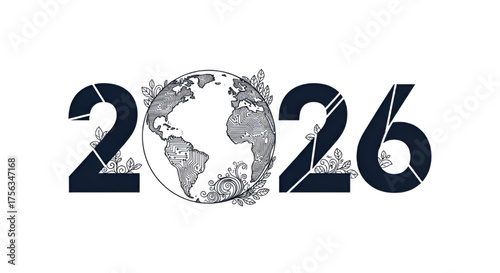 Futuristic earth visualization with technology and global network connections,  2026 new year concept 