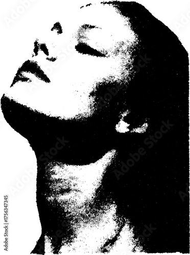 High contrast black and white female portrait side view - artistic design for posters and tattoos