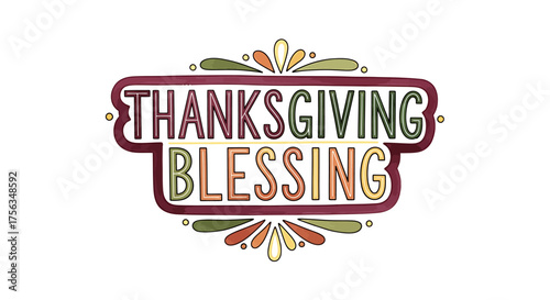Thanksgiving Blessing Celebration Watercolor Text Decoration Holiday Season Greeting
