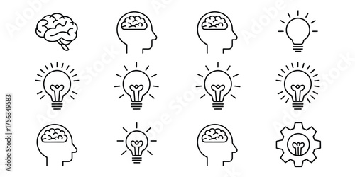 Collection of hand drawn icons representing ideas and thinking
