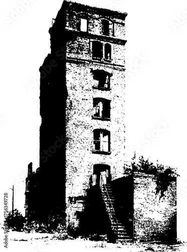 Urban exploration of an abandoned building in high contrast black and white design