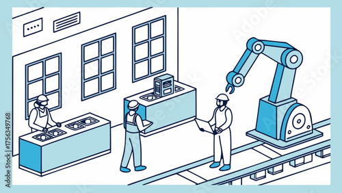 Robots Replacing Factory Workers – Vector Concept of Automation and Technological Revolution