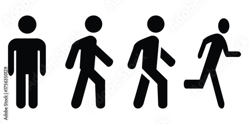 Walking and Running People Vector Icons – Flat Pictogram Set for Activity and Movement