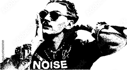 Edgy noise typography with punk aesthetic and high contrast black and white design