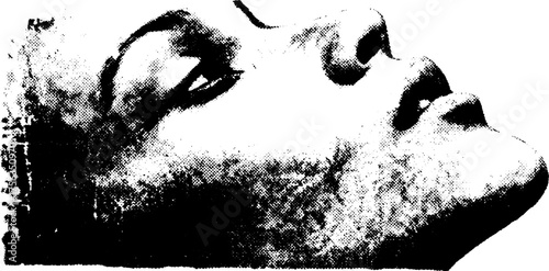 Black and white high contrast face portrait with gritty texture for creative design