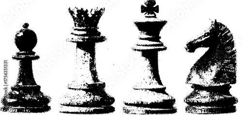 Black and white chess pieces in high contrast for artistic design