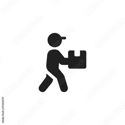 Delivery man with box, linear icon. Courier service and package logistics
