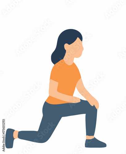 Woman in lunge position Illustration of a person stretching and exercising for fitness and wellness