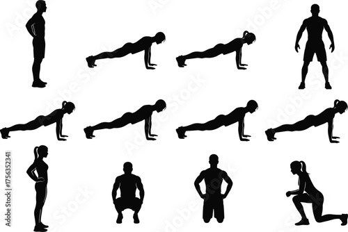 Burpees Silhouette – Full Body Workout Vector Illustration