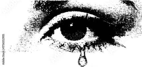 Emotional eye with teardrop - black and white high contrast design for posters and art prints