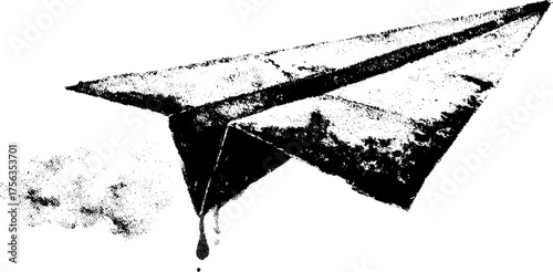 Black and white paper airplane illustration with grunge effect for creative design