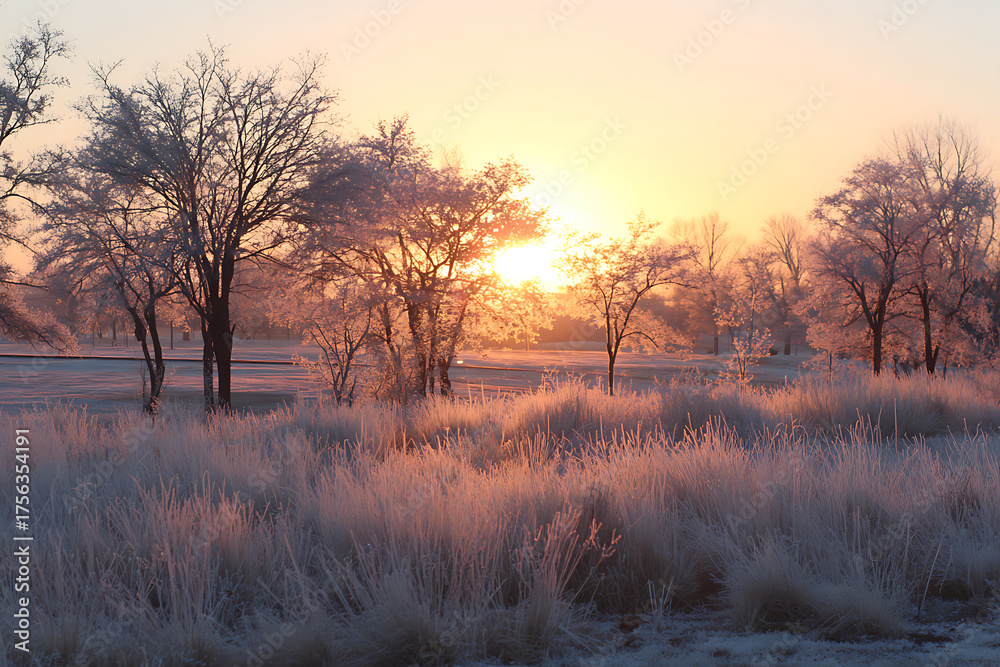 custom made wallpaper toronto digitalStunning winter sunrise bathes frosted trees and grass in warm golden light creating a serene and magical landscape