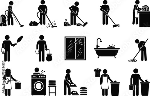 Cleaning House Silhouette Set | Home Cleaning Vector Icons & Maid Clipart Collection