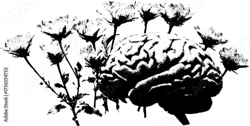 Surreal contrast: human brain and floral fusion for creative design