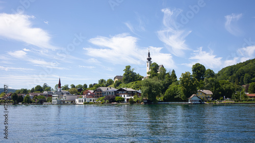 The village of Attersee on Lake Attersee in Austria.