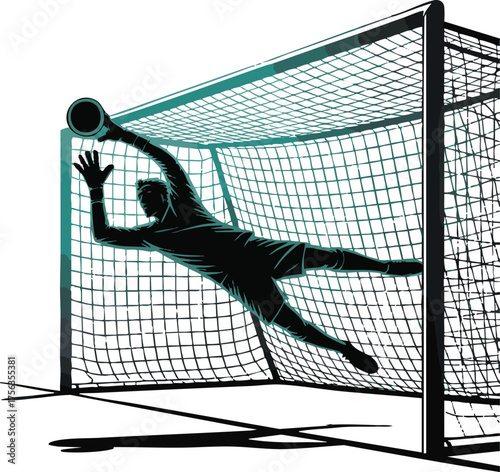 Goalkeeper Diving to Save a Soccer Ball in a Net