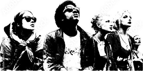 Black and white high contrast illustration of group collage for punk art design