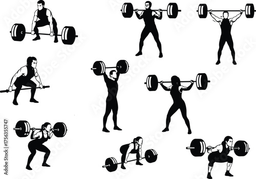 Deadlift Silhouette Set – Strength Training & Powerlifting Workout Vector Icons