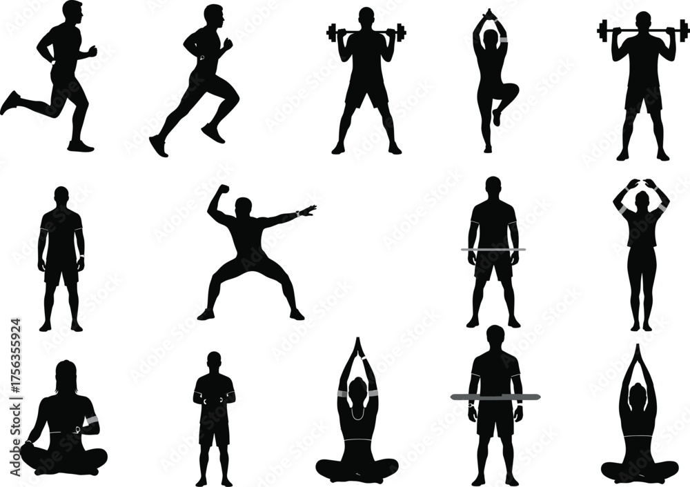 Fototapeta premium Fitness App Concept Silhouette – Health and Workout Vector Design