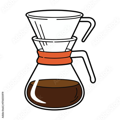Pour Over Coffee Maker with Freshly Brewed Coffee.