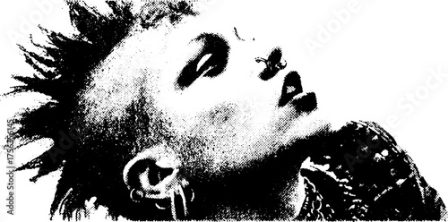 Black and white high contrast punk badge design for posters and prints