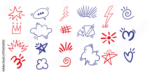 little shape doddle collection, small decorative design pack, hand drawn set,colourful pen texture design, freehand mark design.