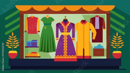 A display case featuring traditional costumes and textiles from different cultures