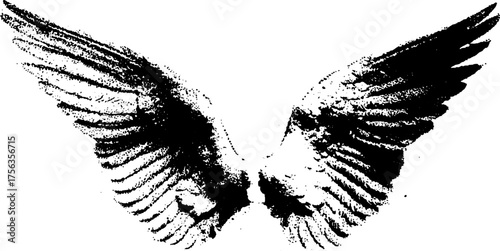 Vintage grunge wing illustration design for tattoos and prints
