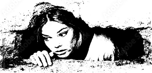 Surreal monochrome art of woman in confinement with high contrast effect