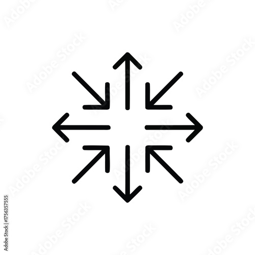 Abstract symbol with four arrows pointing inwards and outwards from a central point