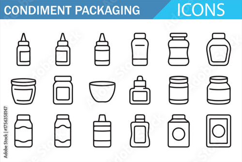 Line Art Icons of Condiment Bottles and Jars - Packaging for Sauces and Spices