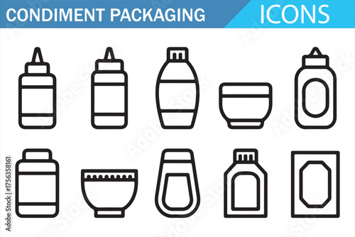 Condiment Packaging Icons Collection - Simple Line Art Illustrations for Food Containers
