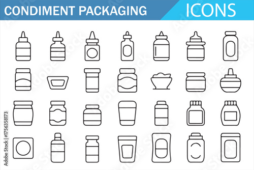 Condiment Packaging Design Icons - Various Bottles and Containers for Food Products